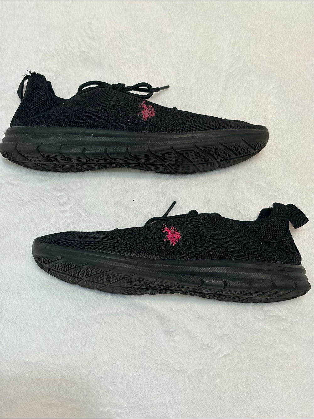 U.S. Polo Assn. Black Knit Sneakers with Pink Logo